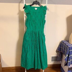 J Crew re-imagined Kelly green cotton eyelet cap sleeves maxi dress - size 2
